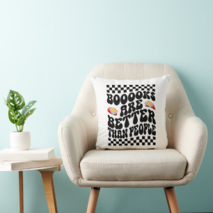 Retro Checkerboard "Books Are Better" Graphic Throw Pillow
