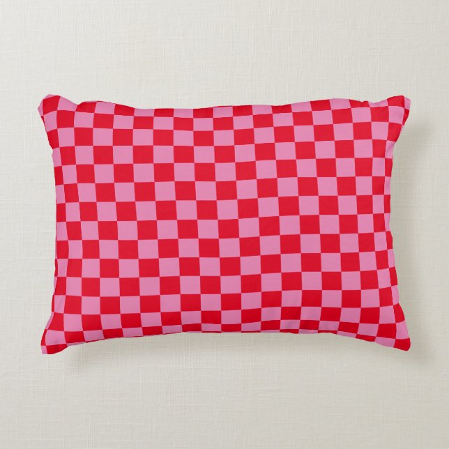 Retro Checkerboard Checkered Pattern Pink Orange Accent Pillow (Front)