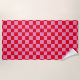 Retro Checkerboard Checkered Pattern Pink Orange Beach Towel