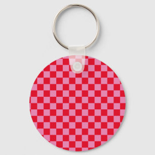Retro Checkerboard Checkered Pattern Pink Orange Keychain
