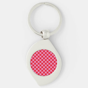 Retro Checkerboard Checkered Pattern Pink Orange Keychain
