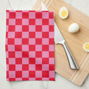 Retro Checkerboard Checkered Pattern Pink Orange Kitchen Towel