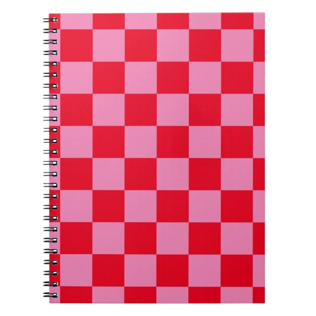 Retro Checkerboard Checkered Pattern Pink Orange Notebook (Front)