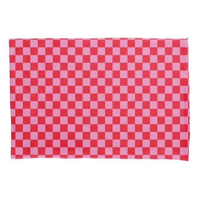 Retro Checkerboard Checkered Pattern Pink Orange Pillowcase (Front)