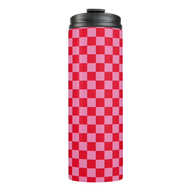 Retro Checkerboard Checkered Pattern Pink Orange Thermal Tumbler (Front)