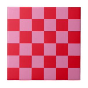 Retro Checkerboard Checkered Pattern Pink Orange Tile