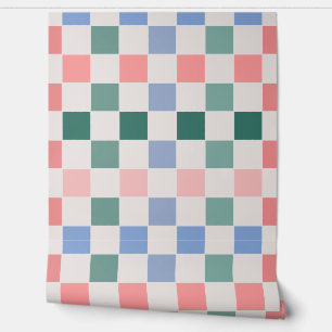 Retro Checkerboard Plaid (Pink, Green, Blue) Wallpaper