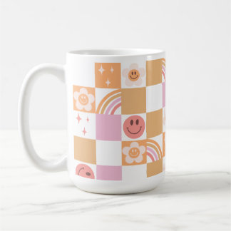 Retro Checkerboard Smile Face 60s Motif Mug