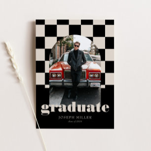 Retro Checkered Arch Timeless Photo Graduation Invitation