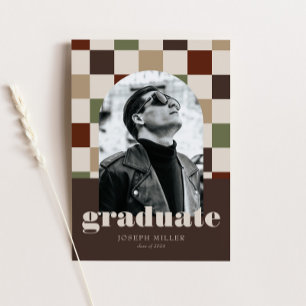 Retro Checkered Arch Timeless Photo Graduation Invitation