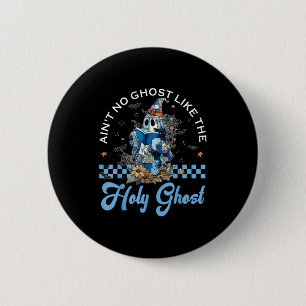 Retro Checkered Floral Denim Ghost Black Cat Witch 2 Inch Round Button