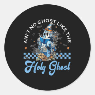 Retro Checkered Floral Denim Ghost Black Cat Witch Classic Round Sticker