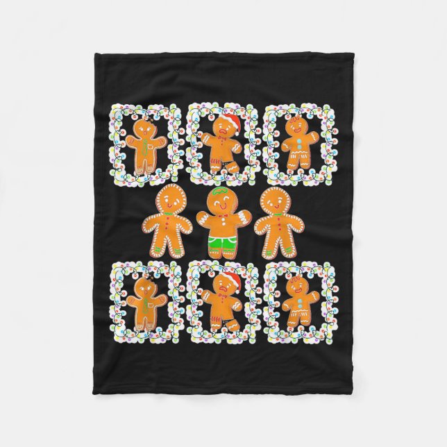 Retro Checkered Gingerbread Man Christmas Pajamas  Fleece Blanket (Front)