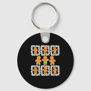 Retro Checkered Gingerbread Man Christmas Pajamas  Keychain