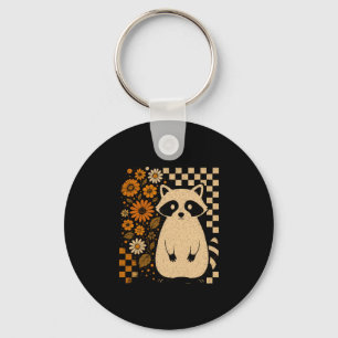 Retro Checkered Halloween Raccoon Keychain