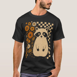 Retro Checkered Halloween Raccoon T-Shirt