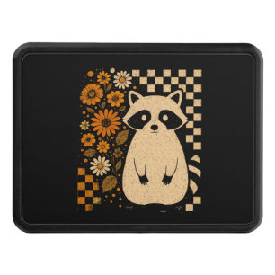 Retro Checkered Halloween Raccoon Trailer Hitch Cover