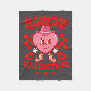 Retro Checkered Howdy Western Valentines Day Cowbo Fleece Blanket