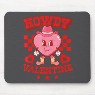 Retro Checkered Howdy Western Valentines Day Cowbo Mouse Pad