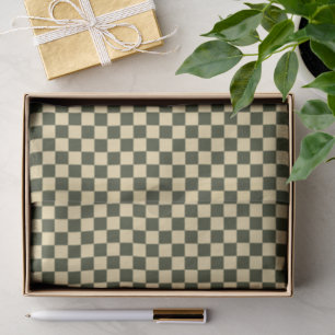 Retro Checkered in Olive Green and Cream Tissue Pa Tissue Paper