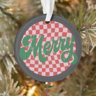 Retro Checkered Merry Christmas Ornament