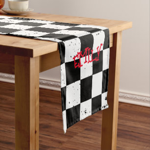  Retro Checkered Pattern black & white  Short Table Runner