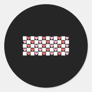 Retro Checkered Red And Nk Hearts Valentines Day Classic Round Sticker