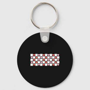 Retro Checkered Red And Nk Hearts Valentines Day Keychain