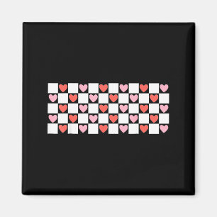 Retro Checkered Red And Nk Hearts Valentines Day  Magnet
