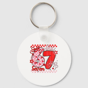 Retro Checkered Valentine Six Seven Meme 67 Viral Keychain