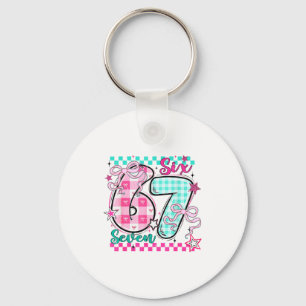 Retro Checkered Valentine Six Seven Meme 67 Viral Keychain