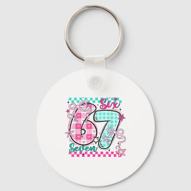 Retro Checkered Valentine Six Seven Meme 67 Viral  Keychain (Front)