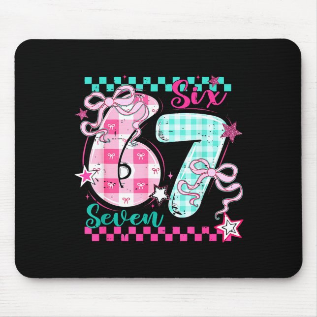 Retro Checkered Valentine Six Seven Meme 67 Viral  Mouse Pad (Front)