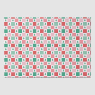 Retro Checkers Christmas Pattern - Red Pink Green Tissue Paper