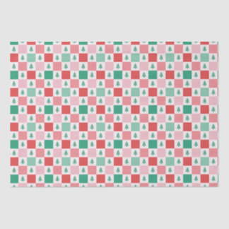 Retro Checkers Christmas Pattern - Red Pink Green Tissue Paper