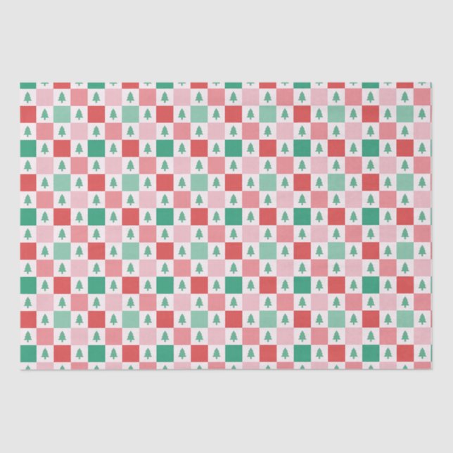 Retro Checkers Christmas Pattern - Red Pink Green Tissue Paper (Front)