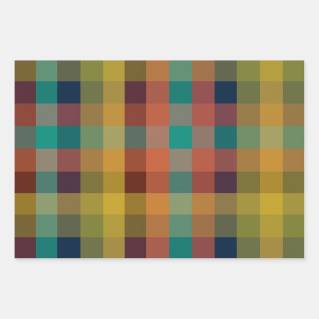 Retro Checks and Mid Mod Stripes Wrapping Paper Sheet (Front)