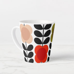 Retro Cheerful Spot Flowers Stem, Tomato Pink Latte Mug