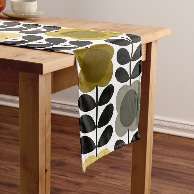 Retro Cheerful Spot Flowers Stem, Yellow Grey Long Table Runner (In Situ)