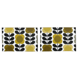 Retro Cheerful Spot Flowers Stem, Yellow Grey Pillowcase