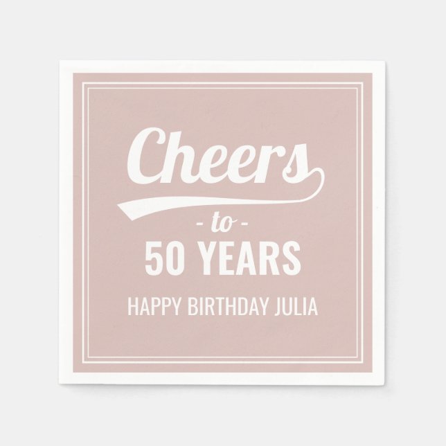 Retro Cheers to 50 Years 50th Birthday Pink Napkin (Front)