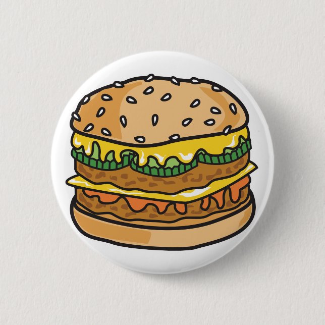 retro cheese hamburger 2 inch round button (Front)
