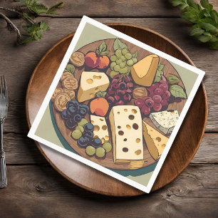 retro cheese selection with grapes napkin