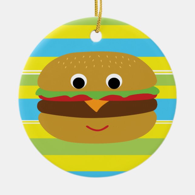 Retro Cheeseburger Ceramic Ornament (Front)