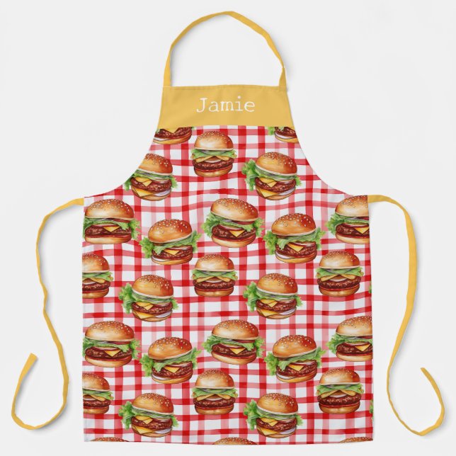 Retro Cheeseburger Personalized Name Apron (Front)
