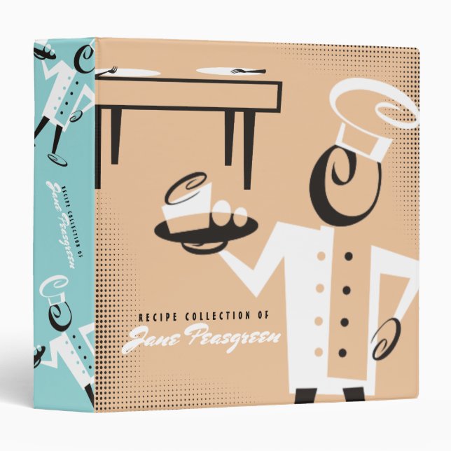 Retro chef dinner party cookbook recipe binder (Front/Spine)
