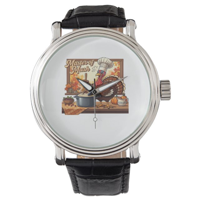 Retro Chef Turkey Thanksgiving Classic T-Shirt Watch (Front)