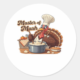 Retro Chef Turkey Thanksgiving Oversized T-Shirt Classic Round Sticker