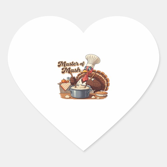 Retro Chef Turkey Thanksgiving Oversized T-Shirt Heart Sticker (Front)