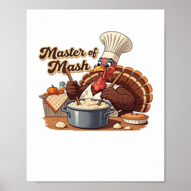 Retro Chef Turkey Thanksgiving Oversized T-Shirt Poster (Front)
